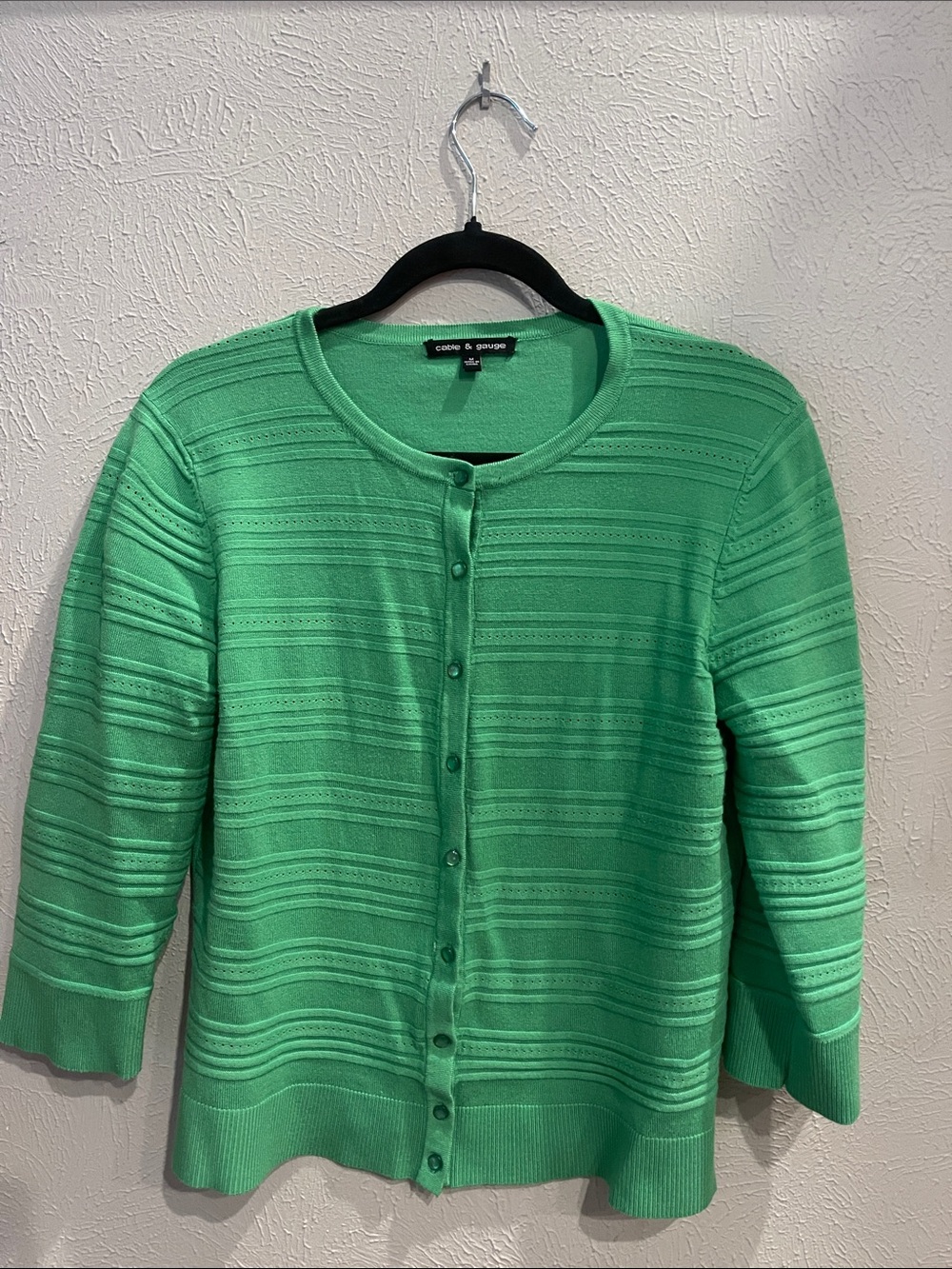 Cable and Gauge Kelly Green Textured Button-Front Cardigan